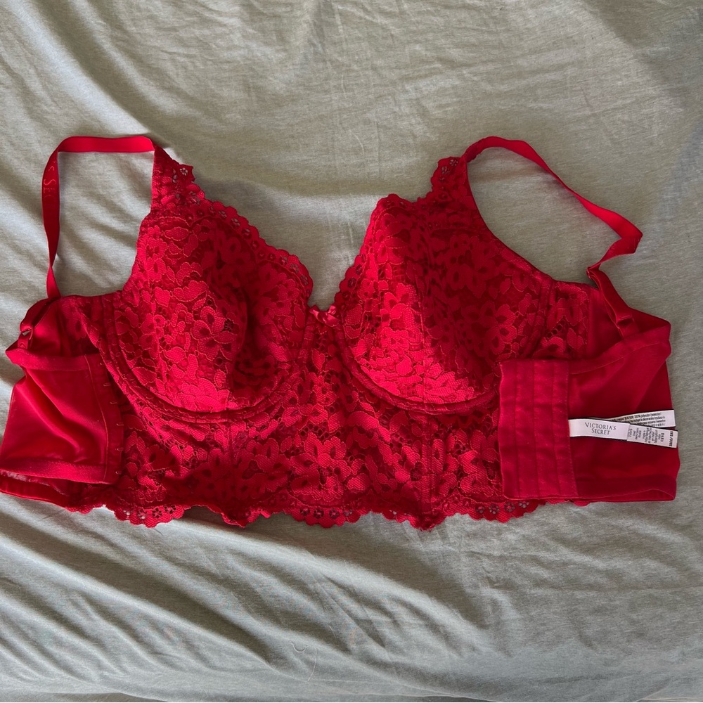 Red Lace Long Line Bra-Victorias Secret 38DD